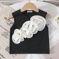Girls 3D Flowers Applique Top With Black Tiered Tulle Skirts Set Sets