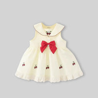 Girls Cream Strawberry Embroidered Sleeveless Fit & Flare Dress Casual Dresses