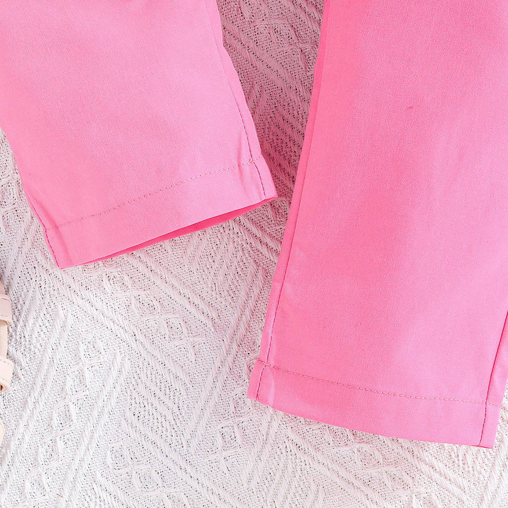 Girls Fuchsia Puff Sleeves Summer Blazer With Trouser Set 2 pc. Sets