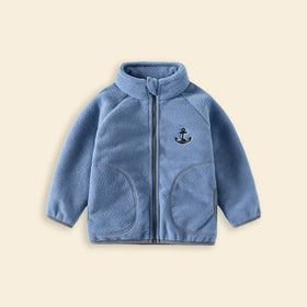 Boys Blue Fleece Embroidered Anchor Logo Zip-up Jacket Coats & Jackets