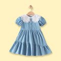 Girls Light Blue Short Sleeve Tiered Dress Casual Dresses Light Blue 1-2 Y