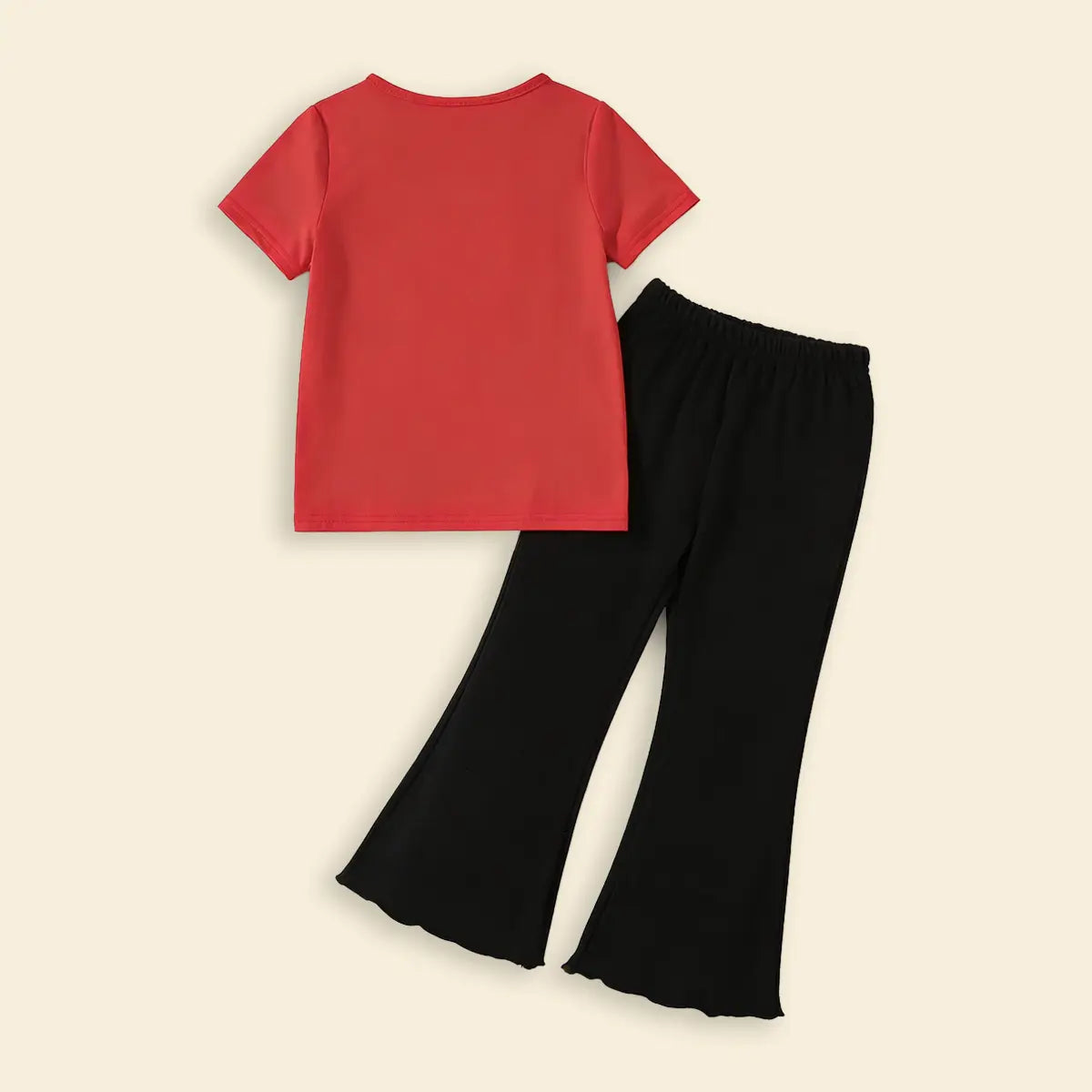 Girls Red Cherry Printed T-Shirt With Flared Pants Sets Sets