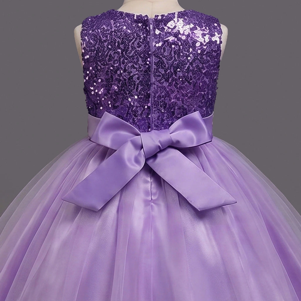 Girls Purple Sequin Embellished Fit & Flare Party Wear Dress Party Dresses