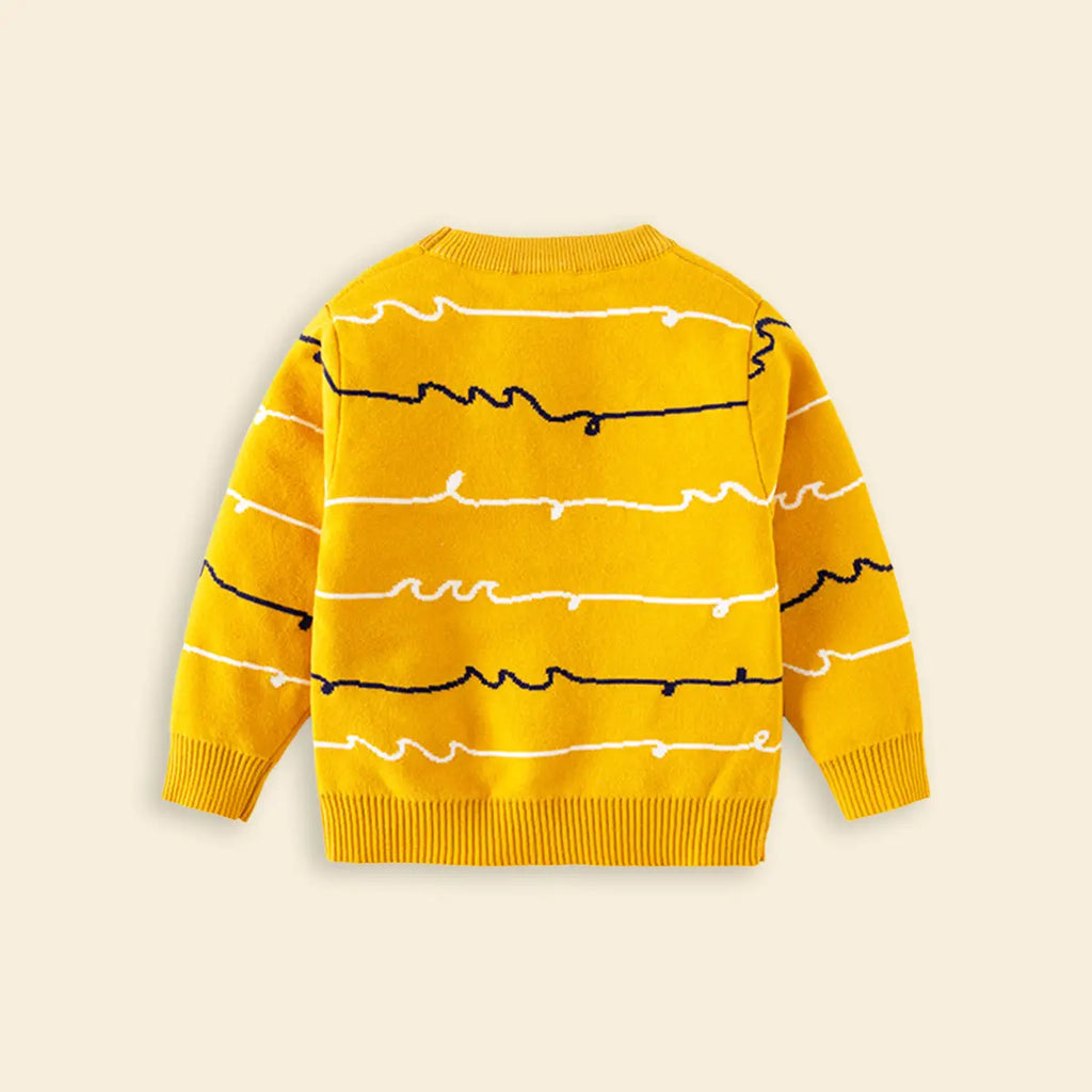Boys Yellow Self-Design Whale Cartoon Pattern Knitted Sweater Sweaters & Cardigans