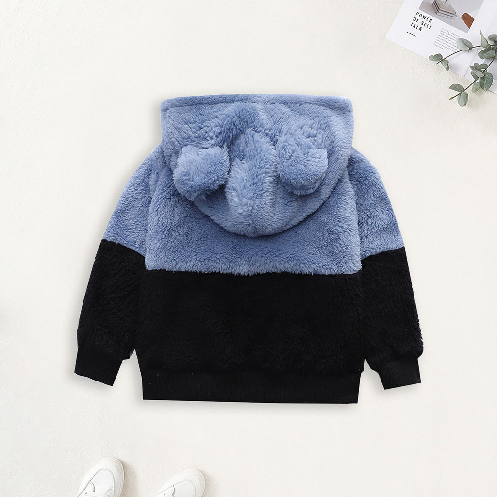 Girls Blue Solid Poly Fleece Hooded Sweatshirt Sweatshirts & Hoodies