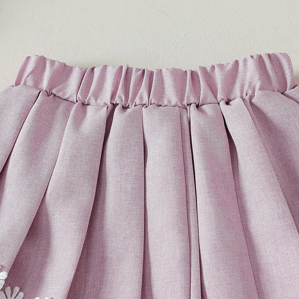 Girls Lavender Flower Applique Puff Sleeve Top With Pleated Skirt Sets 2 pc. Sets