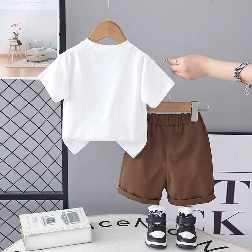 Boys White Mushroom Graphic T-Shirt With Shorts Sets Sets