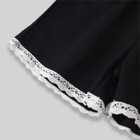 Girls Black Lace Yoke Short Sleeve Top With Elasticated Shorts Sets Sets
