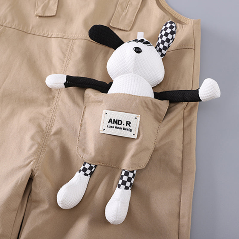 Boys Black Stripes Short Sleeve T-Shirt And Dungaree Set With Teddy Applique 2 pc. Sets