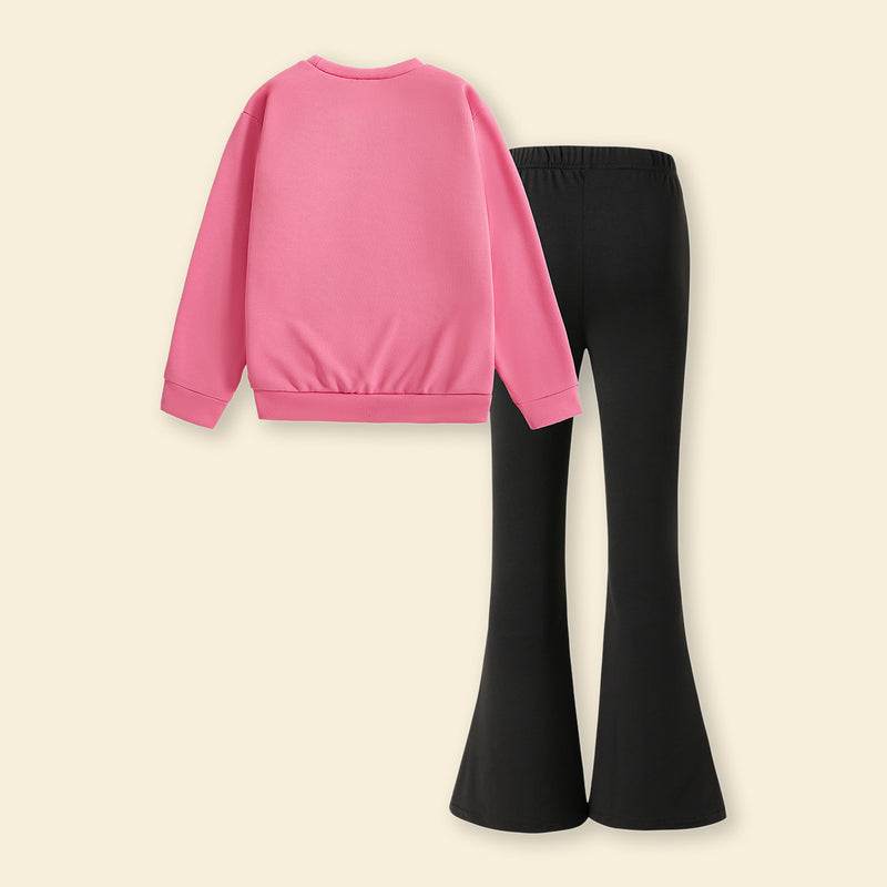 Girls Pink Graphics Printed Sweatshirt With Pants Sets 2 pc. Sets