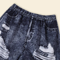 Girls Black Floral Top With Fake Denim Printed Shorts Sets Sets