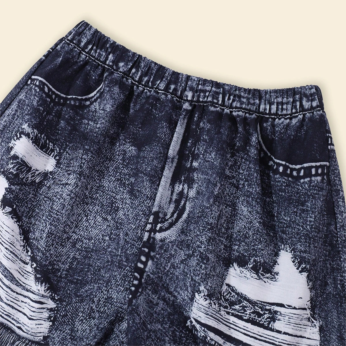 Girls Black Floral Top With Fake Denim Printed Shorts Sets Sets