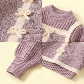 Girls Mauve Bow Applique Long Sleeve Sweater Sweaters & Cardigans