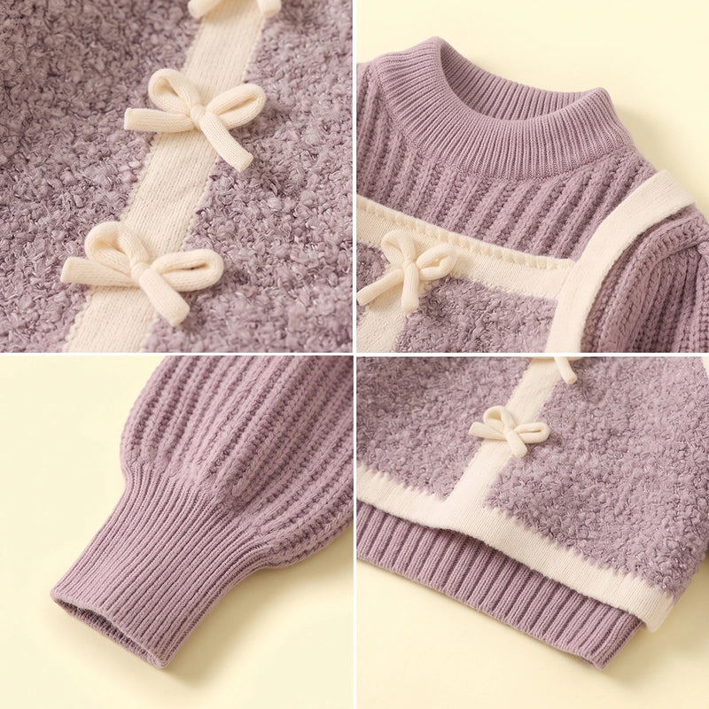 Girls Mauve Bow Applique Long Sleeve Sweater Sweaters & Cardigans