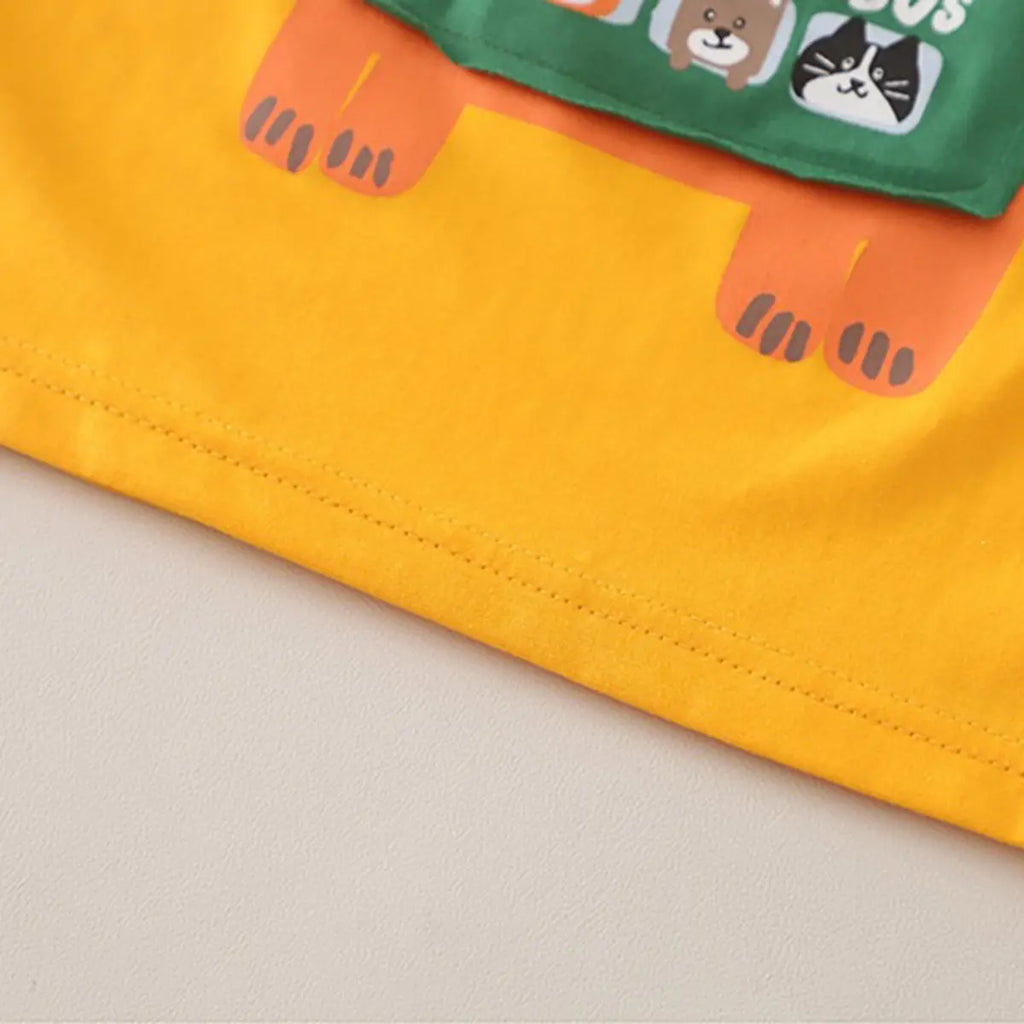 Boys Yellow Dog Bus Print T-Shirt With Denim Shorts Sets Sets