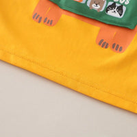 Boys Yellow Dog Bus Print T-Shirt With Denim Shorts Sets Sets