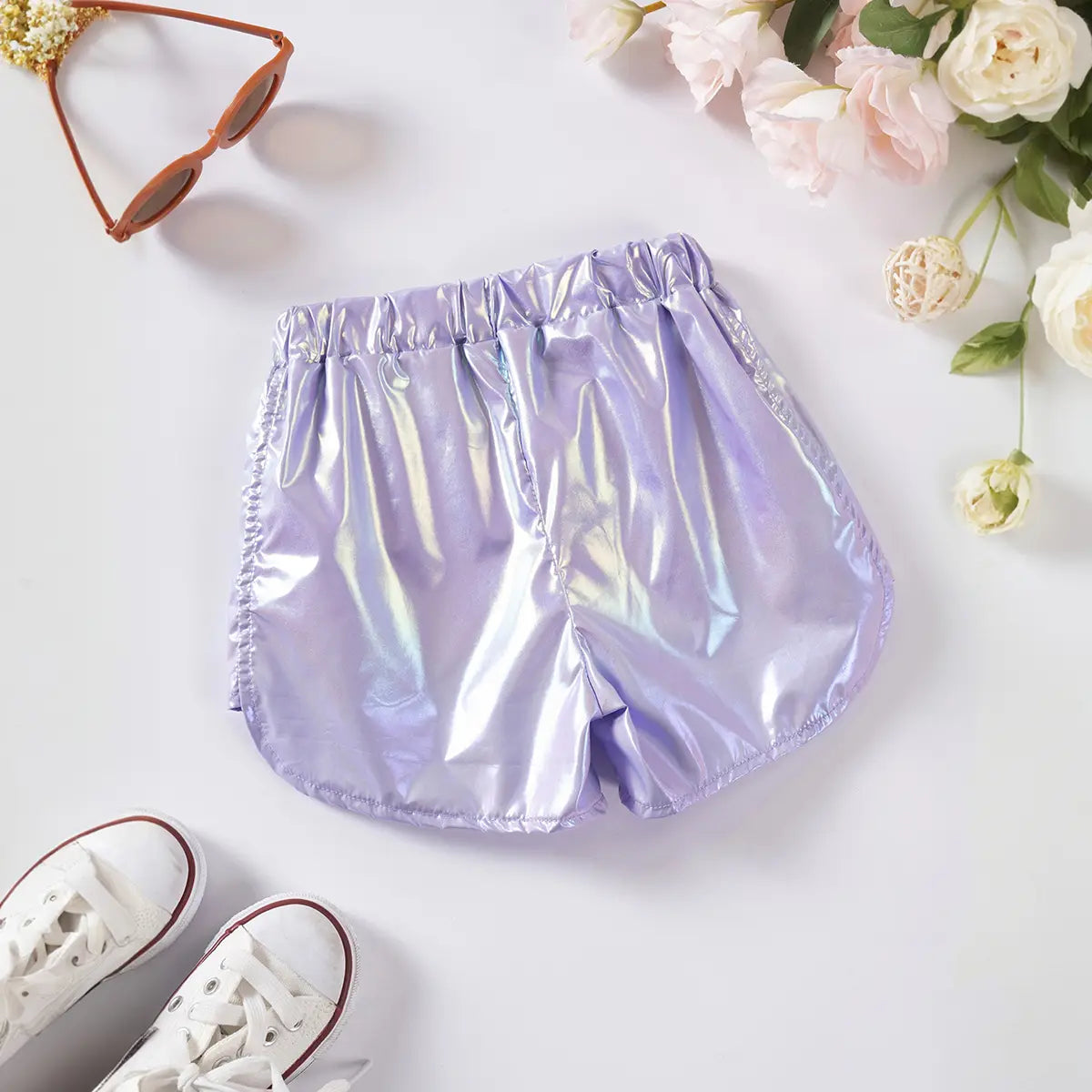Girls Lilac Solid Shorts With Elasticated Waistband Shorts
