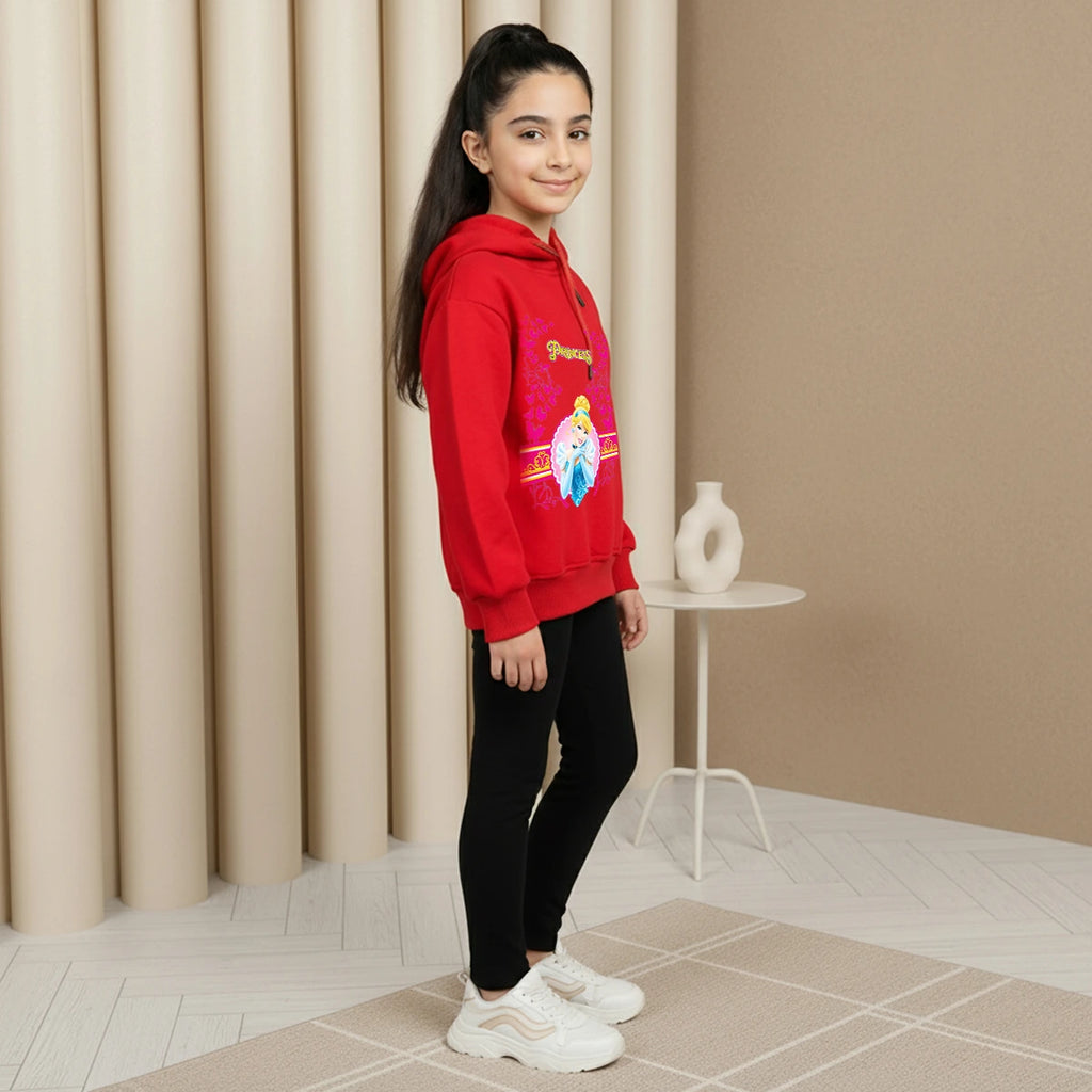 Girls Red Princess Graphics Hooded Sweatshirt Sweatshirts & Hoodies