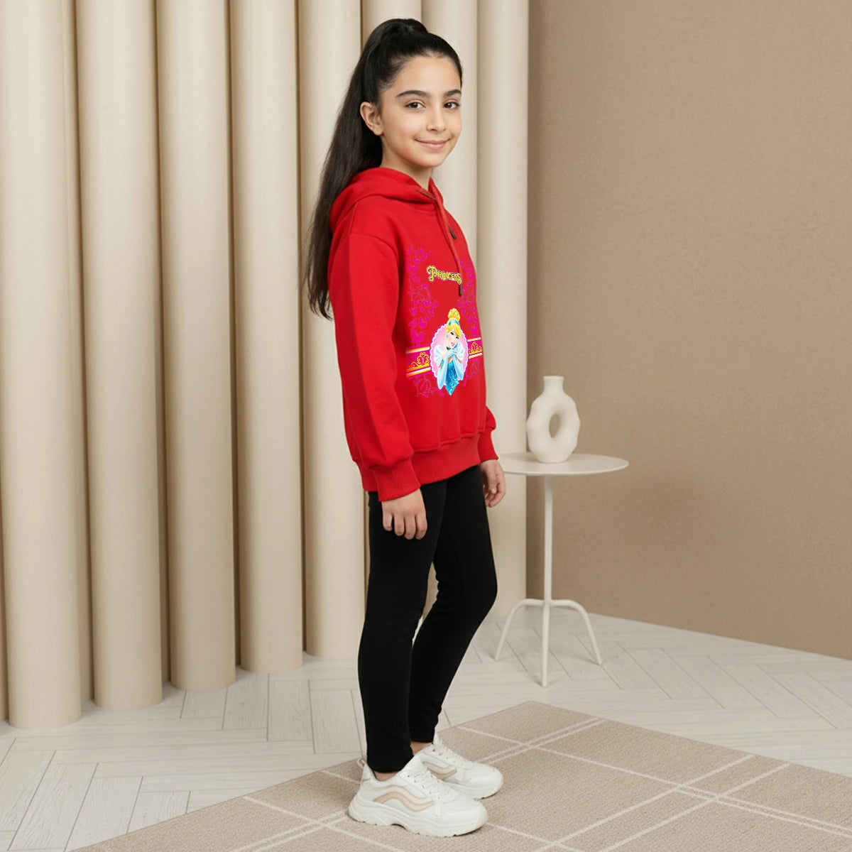 Girls Red Princess Graphics Hooded Sweatshirt Sweatshirts & Hoodies