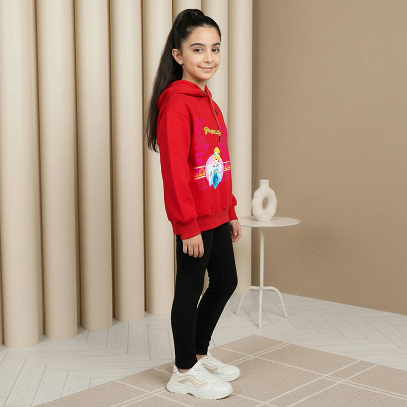 Girls Red Princess Graphics Hooded Sweatshirt Sweatshirts & Hoodies