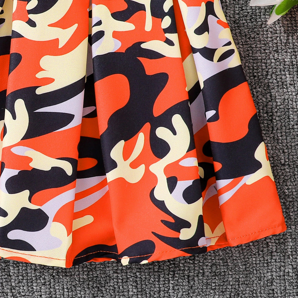 Girls Orange Crop Top With Camisole Top & Printed Skirt Sets 3 pc. Sets