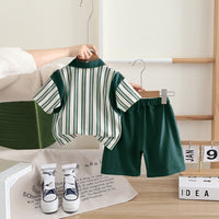 Boys Green Striped Contrast Collared Polo T-Shirt With Shorts Set 2 pc. Sets