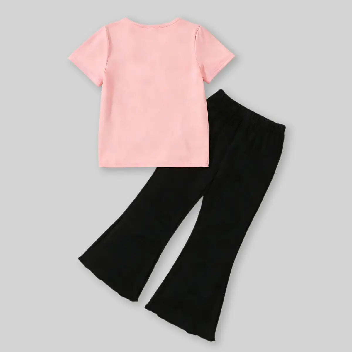 Girls Pink Leopard Print Bow T-Shirt With Flared Hem Pants Sets Sets