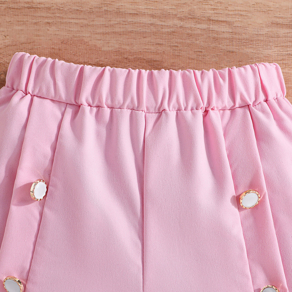 Girls Pink Short Sleeve Jackets With Camisole Top And Shorts Sets 3 pc. Sets