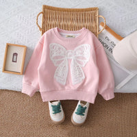 Girls Pink Bow Applique Sweatshirt With Pant Sets Sets