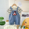 Boys Blue Striped Short Sleeves T-Shirt With Denim Dungaree Set 2 pc. Sets Blue 1-2 Y