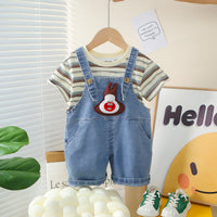 Boys Blue Striped Short Sleeves T-Shirt With Denim Dungaree Set 2 pc. Sets Blue 1-2 Y