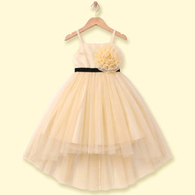 Girls Yellow Floral Applique Sleeveless High-Low Party Dress Party Dresses Yellow 2-3 Y