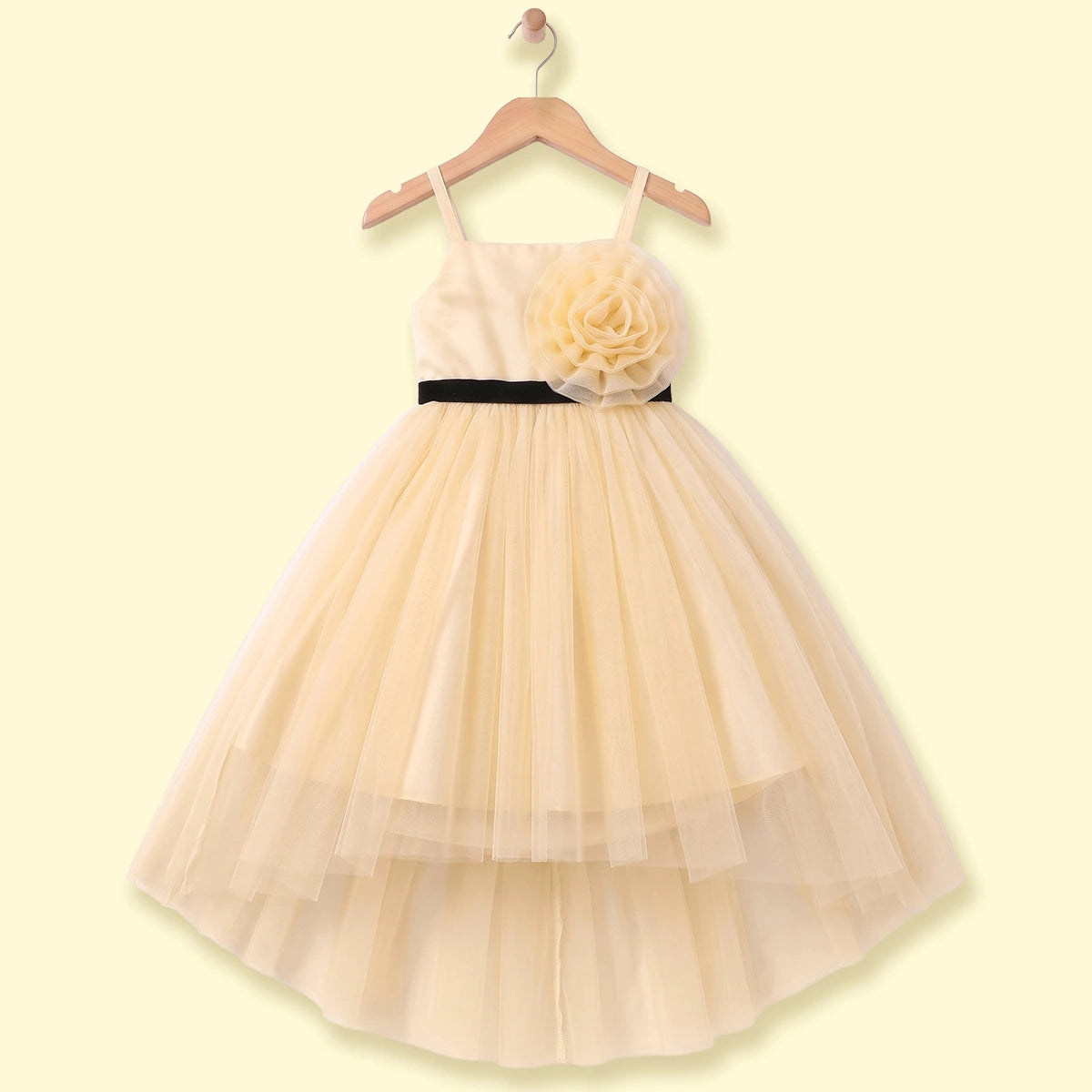 Girls Yellow Floral Applique Sleeveless High-Low Party Dress Party Dresses Yellow 2-3 Y