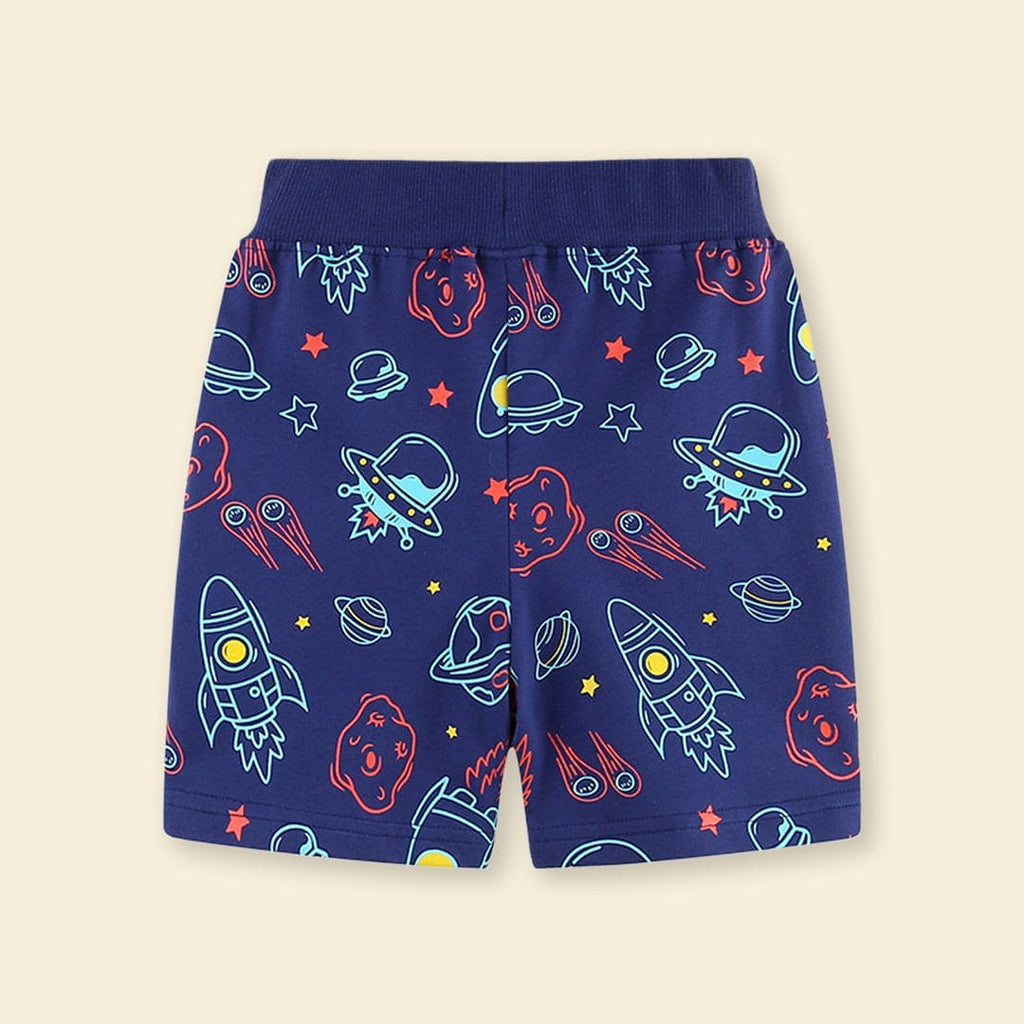 Boys Space Ship Printed Rib Waist Shorts Shorts   
