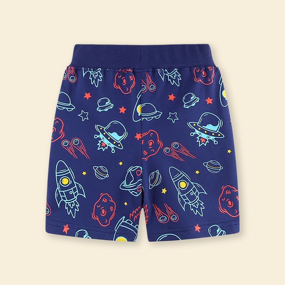 Boys Space Ship Printed Rib Waist Shorts Shorts   