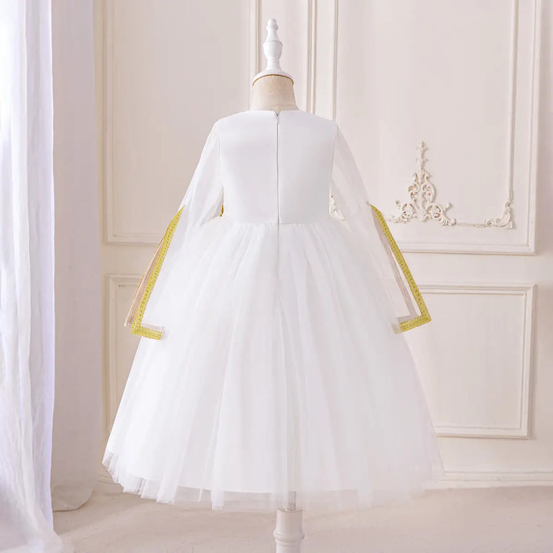 Girls White Embroidered Tulle Overlay Fit & Flare Dress Casual Dresses