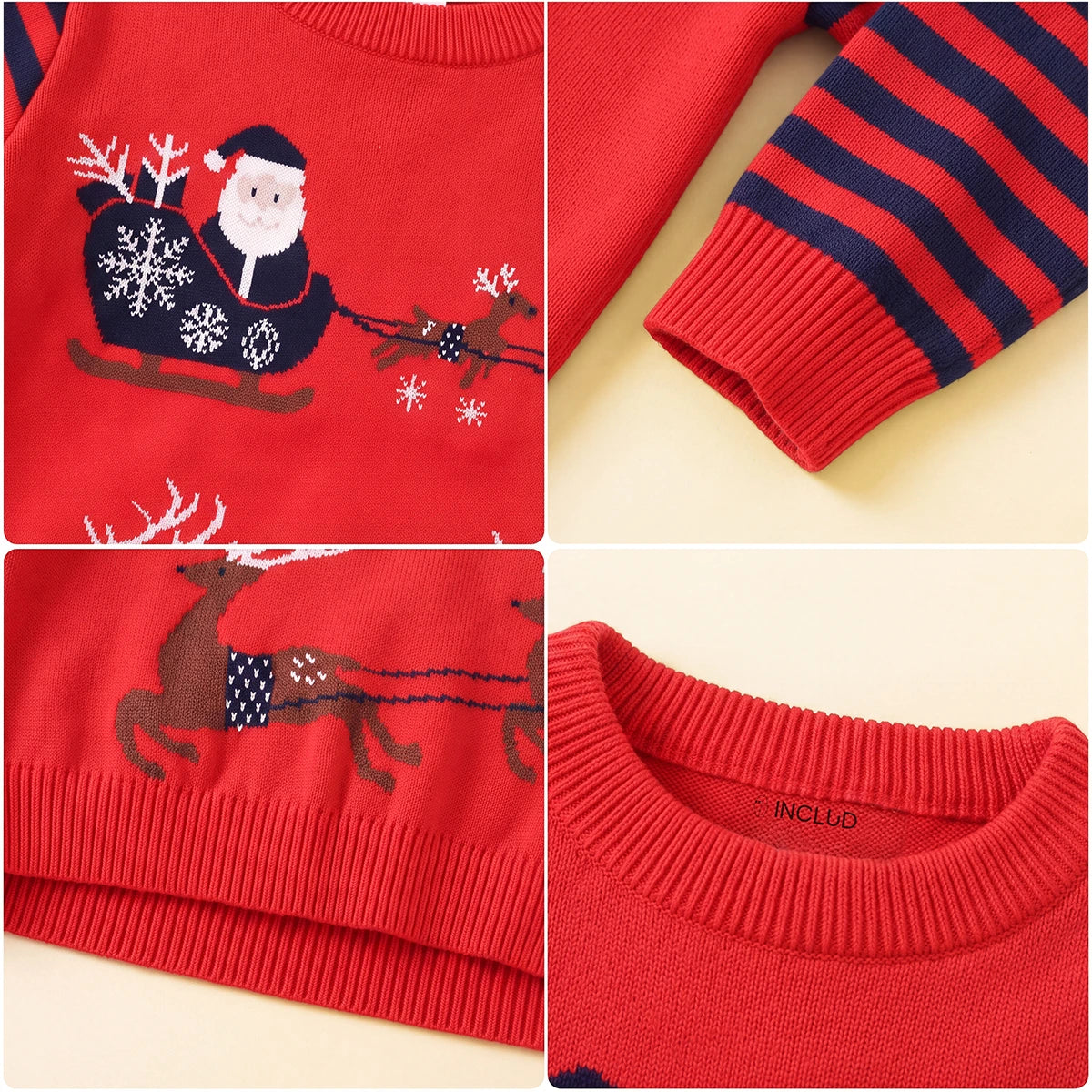 Boys Red Self-Design Christmas Themed Knitted Sweater Sweaters & Cardigans