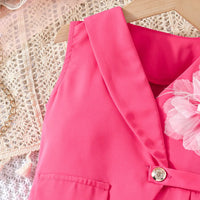 Girls Fuchsia Flower Applique Sleeveless Vest With Pants Co-ord Sets Sets