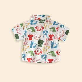 Boys White Dogs Cartoon Printed Short Sleeves Shirt Shirts