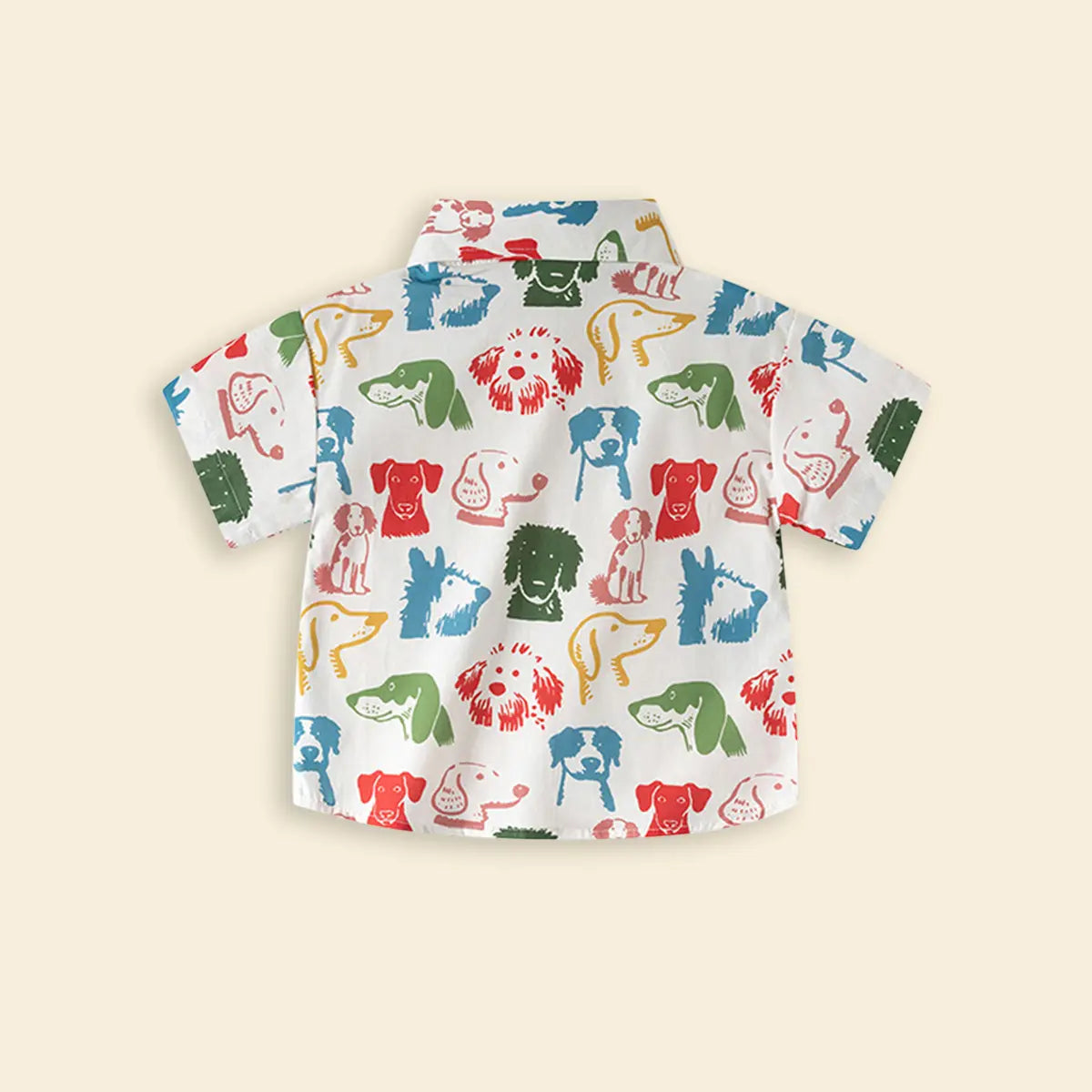 Boys White Dogs Cartoon Printed Short Sleeves Shirt Shirts
