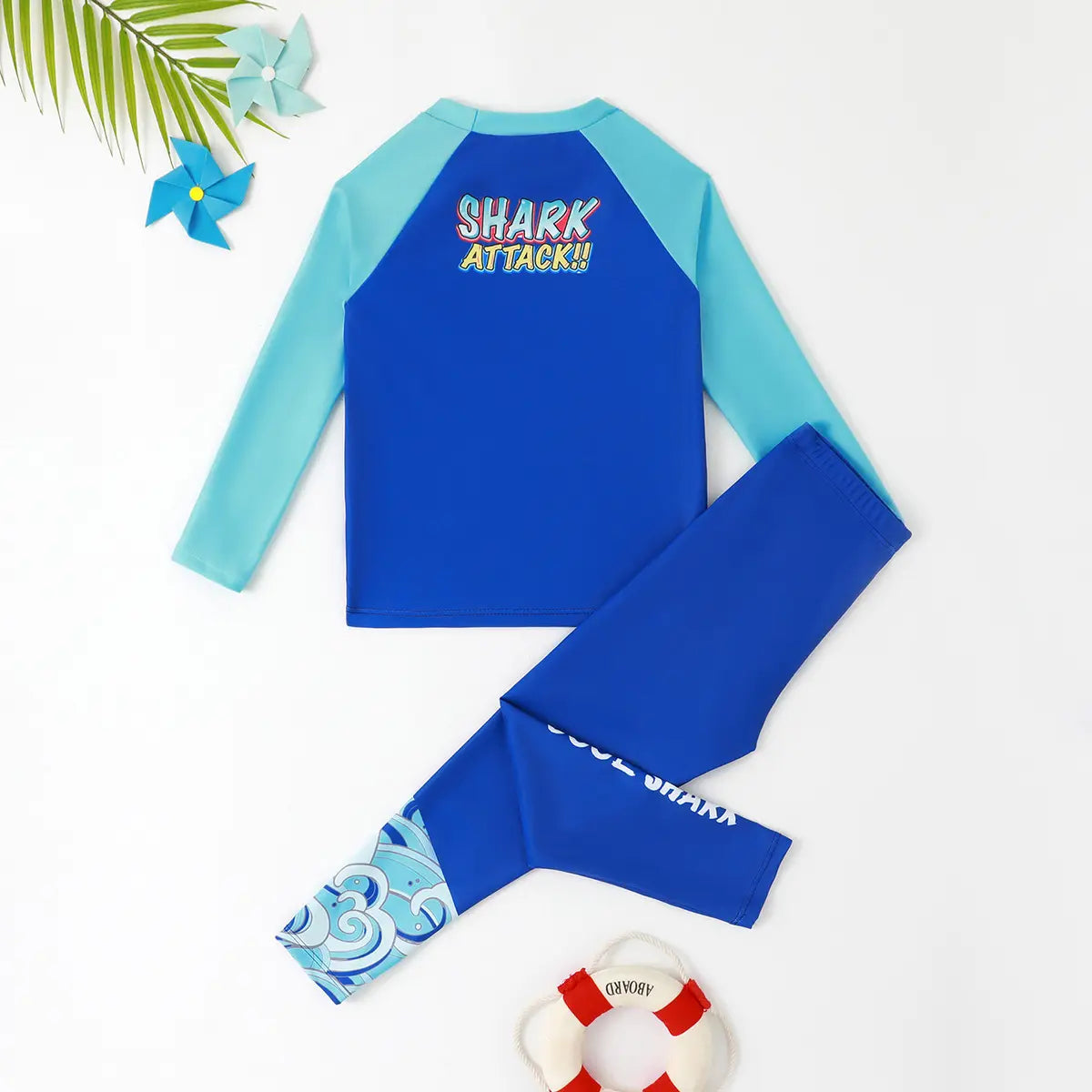 Boys Blue Shark Print T-Shirt & Swim Pant Swimwear Sets Beachwear
