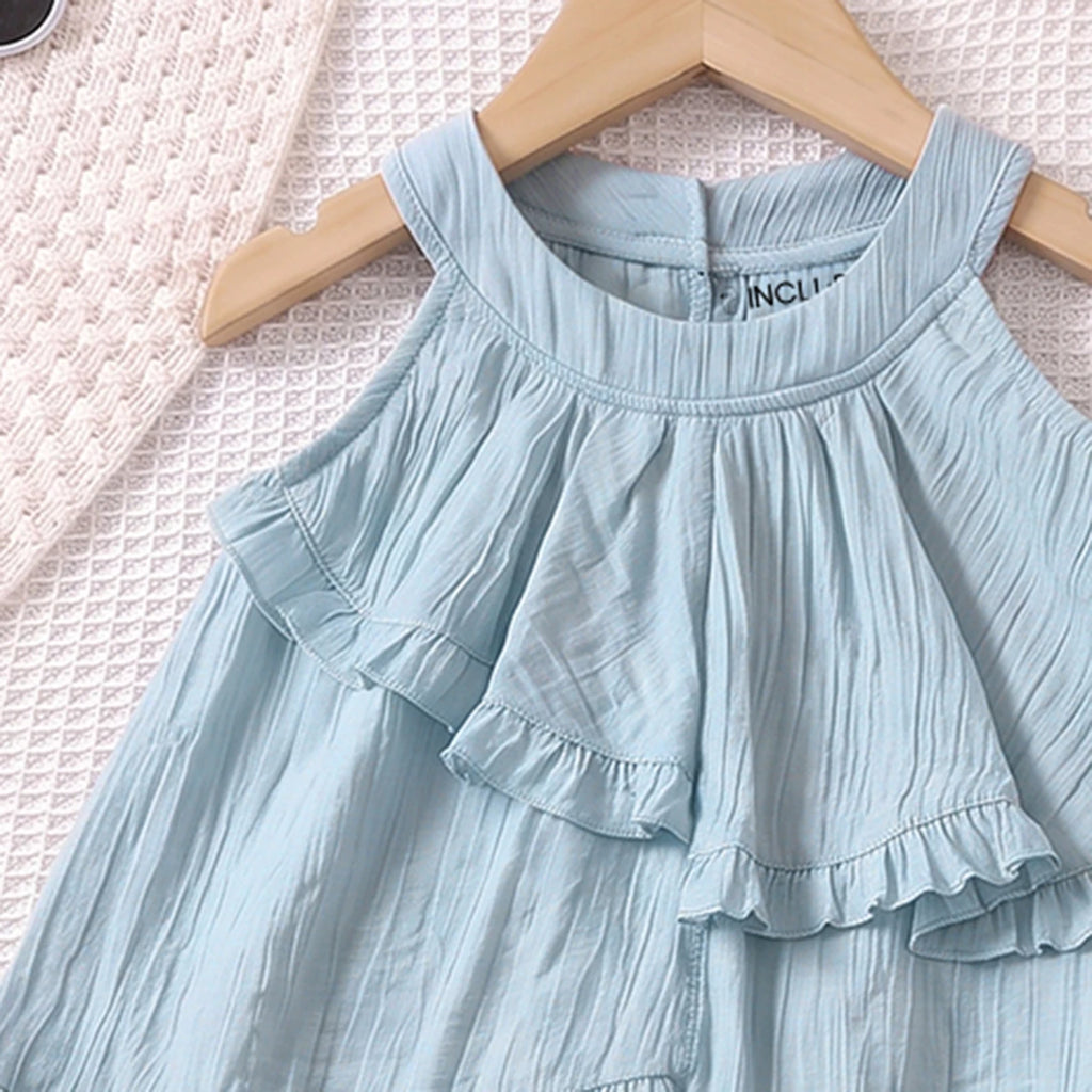 Girls Light Blue Sleeveless Top With Elasticated Pants Sets 2 pc. Sets