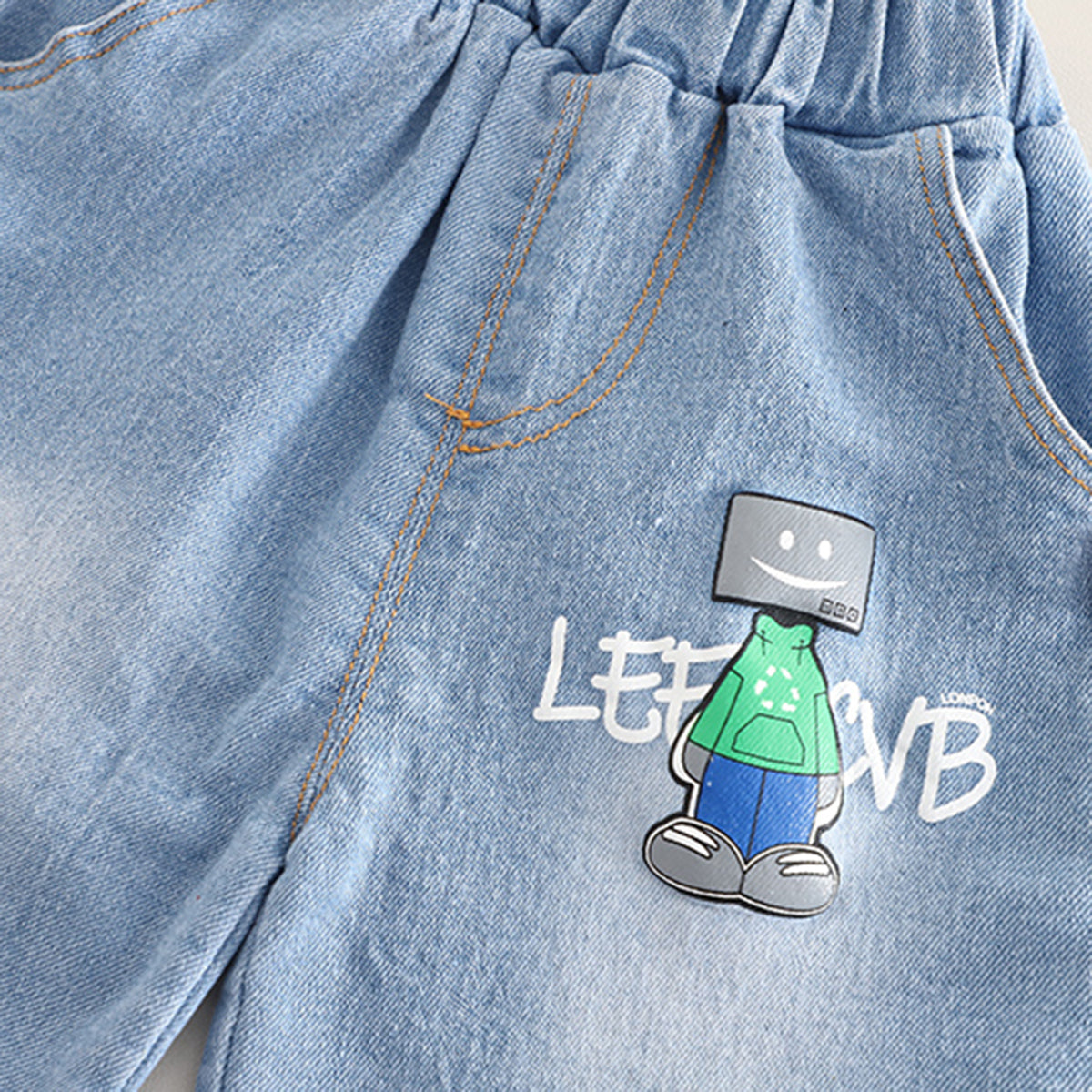 Boys Grey Robot Printed T-Shirt With Denim Shorts Set 2 pc. Sets
