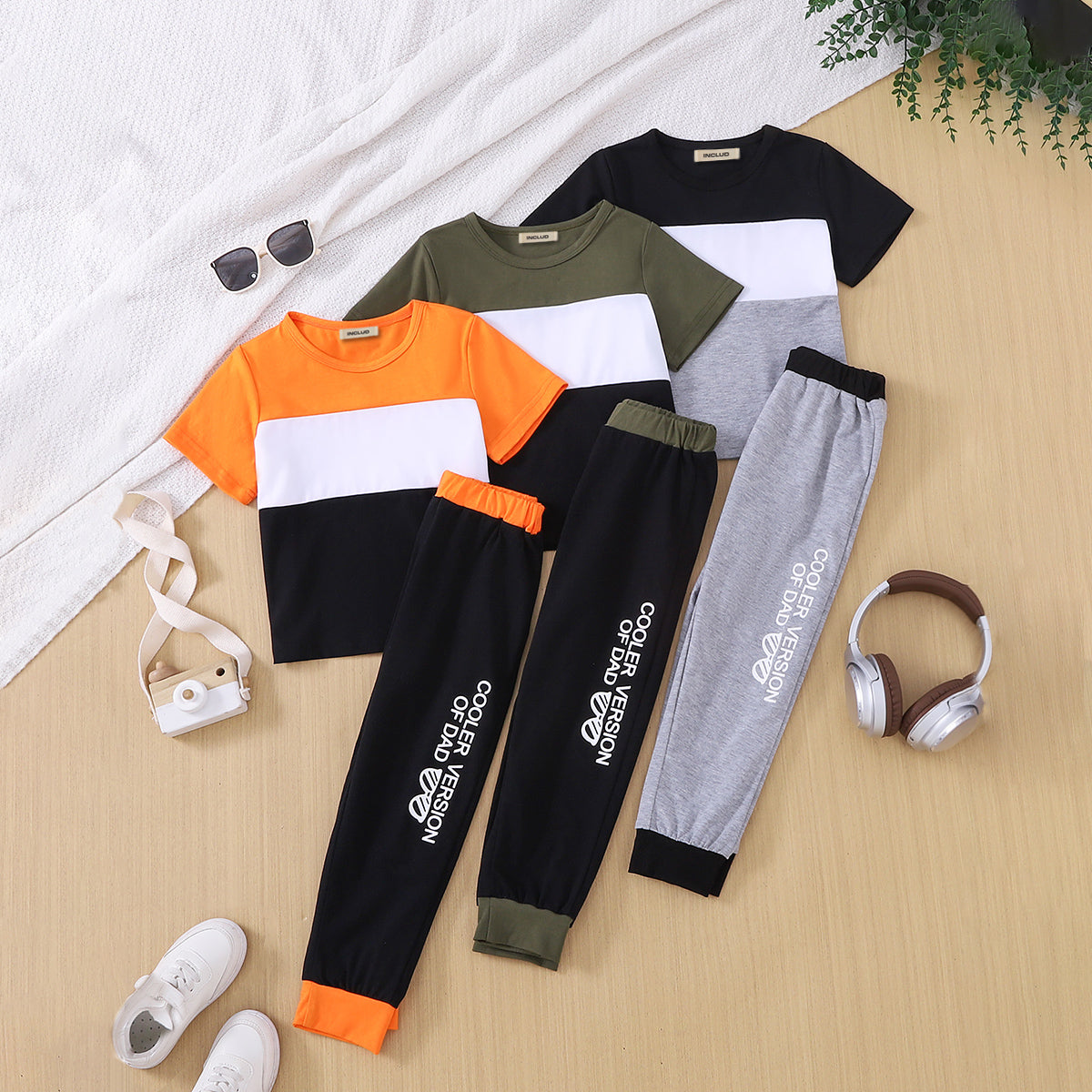 Boys Multicolor Short Sleeve T-Shirt With Pants Set ( Pack Of 3 ) 2 pc. Sets Multicolor 3-4 Y