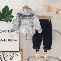 Boys Black Abstract Printed Long Sleeves Shirt With Denim Pants Set 2 pc. Sets