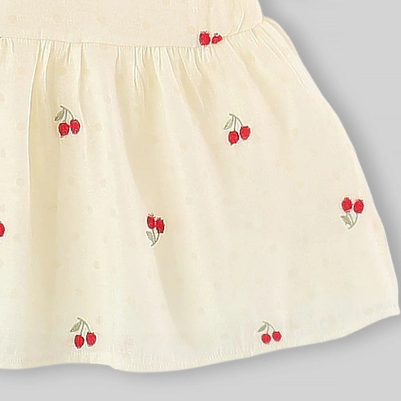 Girls Apricot Cherry Print Fit & Flare Casual Dress Casual Dresses