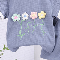 Girls Grey Flower Applique Short Sleeves Top With Shorts Set 2 pc. Sets