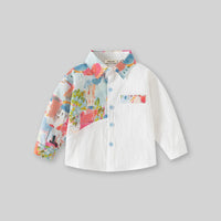 Boys White Abstract Printed Long Sleeves Shirts Shirts