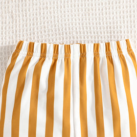 Girls Yellow One Shoulder Crop Top With Striped flared Pants Set 2 pc. Sets