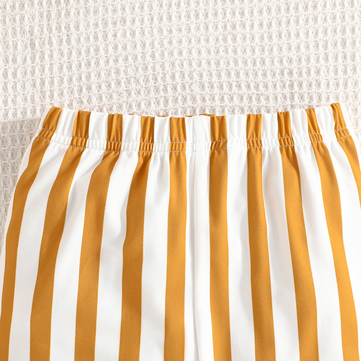 Girls Yellow One Shoulder Crop Top With Striped flared Pants Set 2 pc. Sets